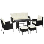 Rattan Garden Furniture Sofa Set, 2 Armchairs 2 Footstools Table White