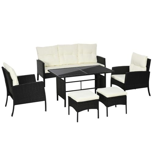 Rattan Garden Furniture Sofa Set, 2 Armchairs 2 Footstools Table White