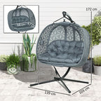 Double Hanging Swing Chair w/ Stand & Cup Holders, Charcoal Grey