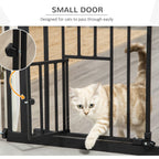 Extra Tall Dog Gate with Cat Flap, Pet Safety Gate for Doorways Stairs with Auto Close Double Locking, 104 cm Tall 74-80 cm Wide, Black