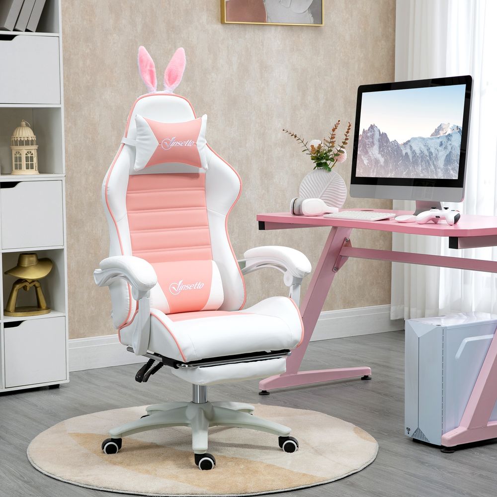Gaming Chair: Removable Rabbit Ears, Pink