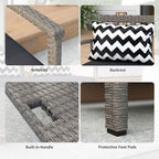 160L Rattan Garden Storage Bench, Cushioned Outdoor Bench, Grey