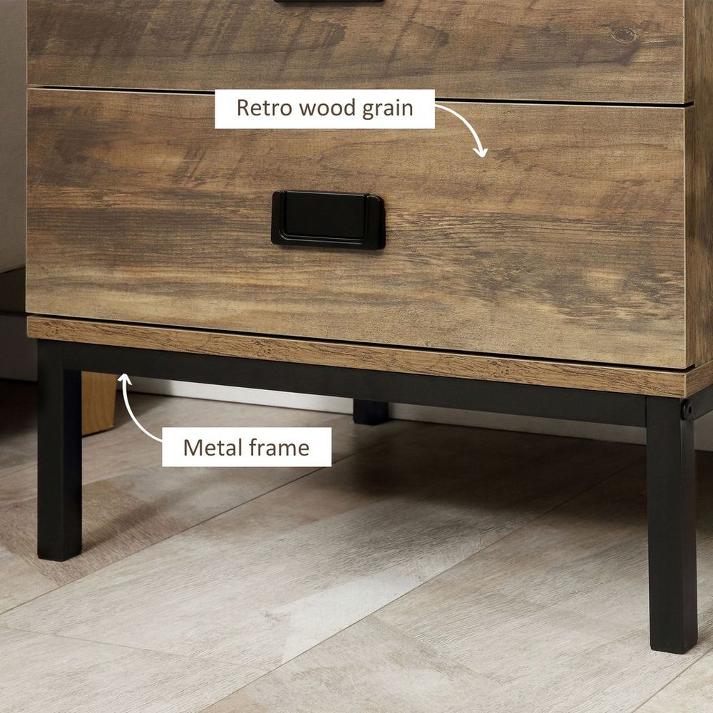 Metal Frame End Table with Storage Drawers - Bedroom & Living Room Furniture