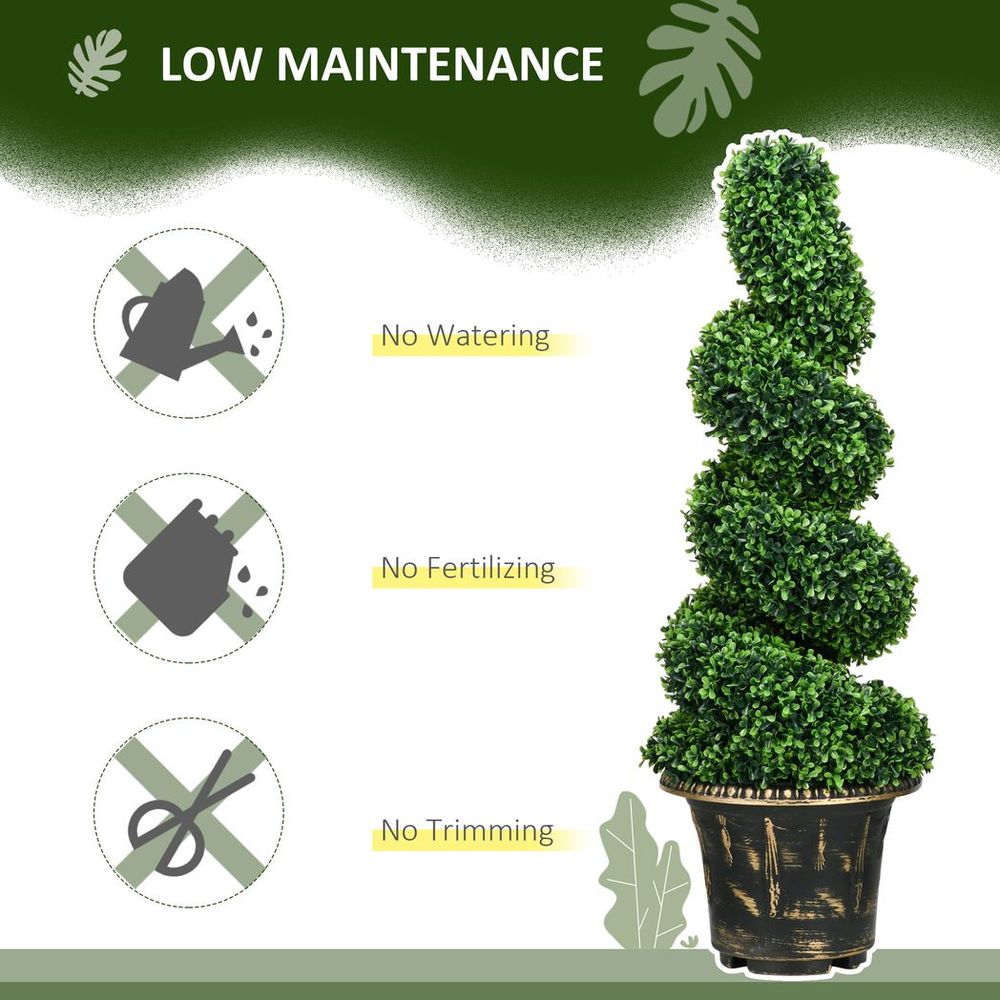 Set of 2 Potted Artificial Plants, Topiary Spiral Boxwood Trees, 90cm