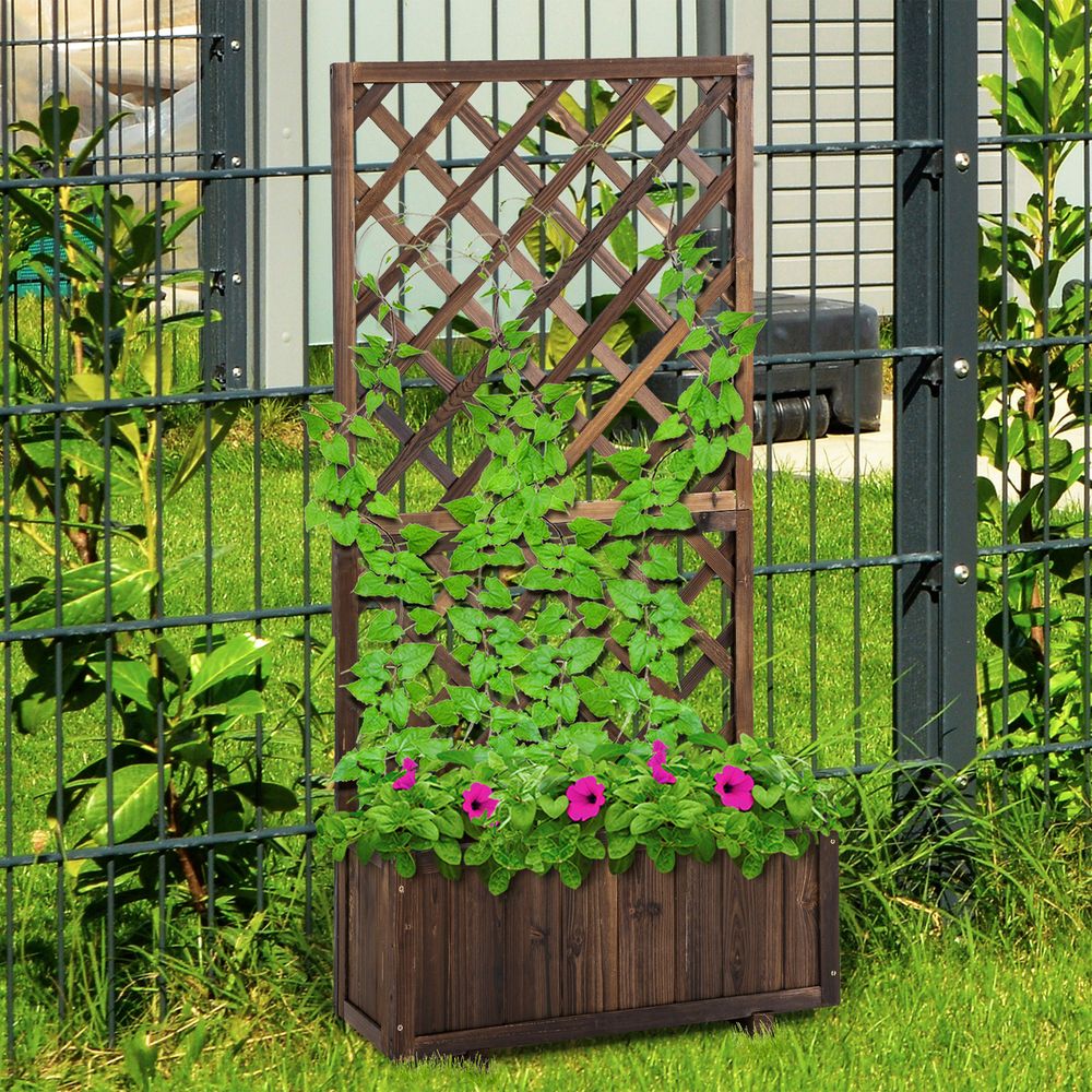 Wood Garden Planter with Trellis for Climbing Plants - Outdoor Decor and Planting Solution