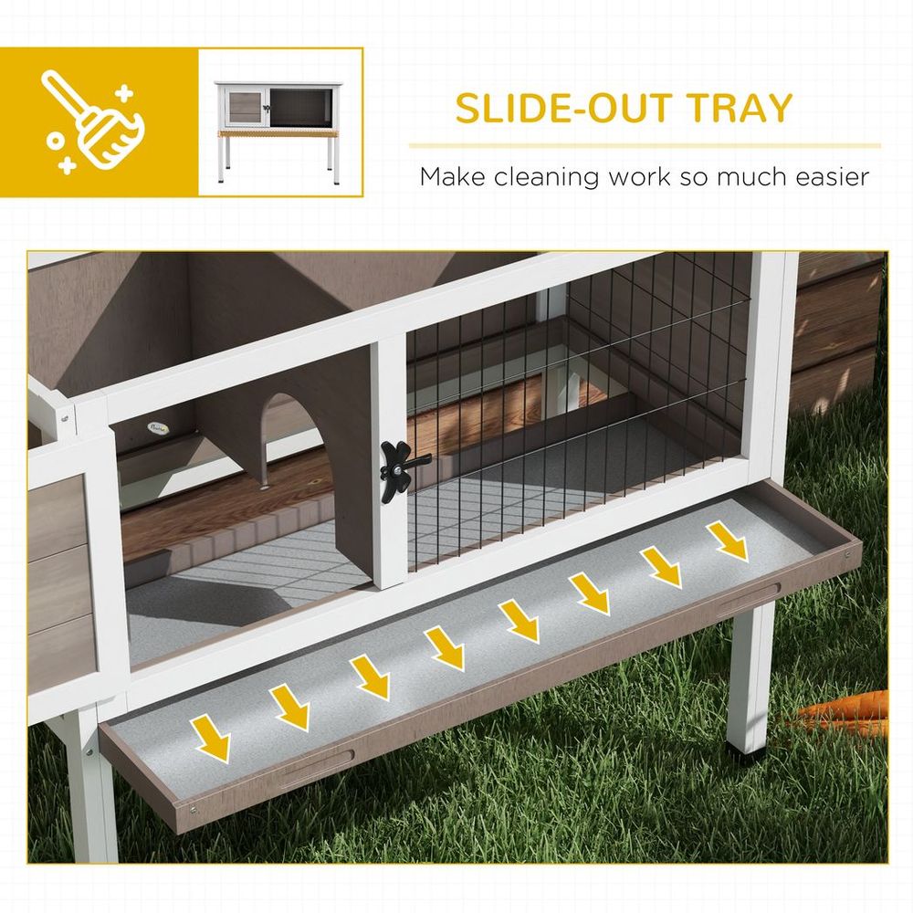 Large Elevated Rabbit Hutch w/ Asphalt Roof & Tray: Outdoor/Indoor Wood Shelter for Small Animals