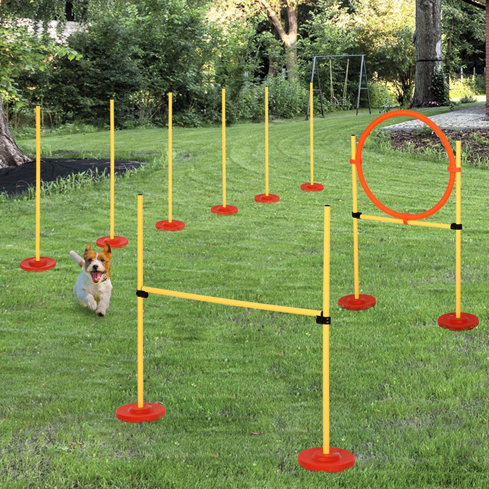 Dog Agility Equipment Training Portable Obstacle for Pet w/Adjustable Hurdles, Jumping Ring, Weave Poles