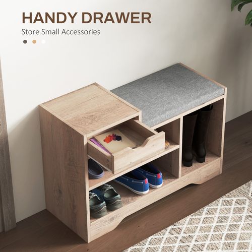 Upholstered Entryway Shoe Bench with Storage Drawer Distressed