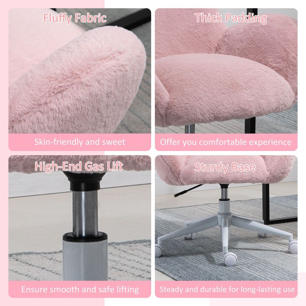 Fluffy Pink Leisure Chair w/ Backrest & Armrest for Bedroom