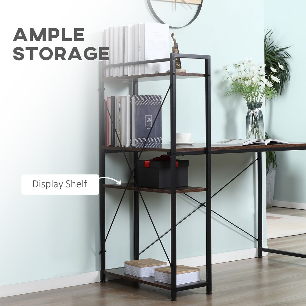 Stylish Computer Desk - 4-Tier Bookshelf - Home Office - Space-Saving - Multifunctional
