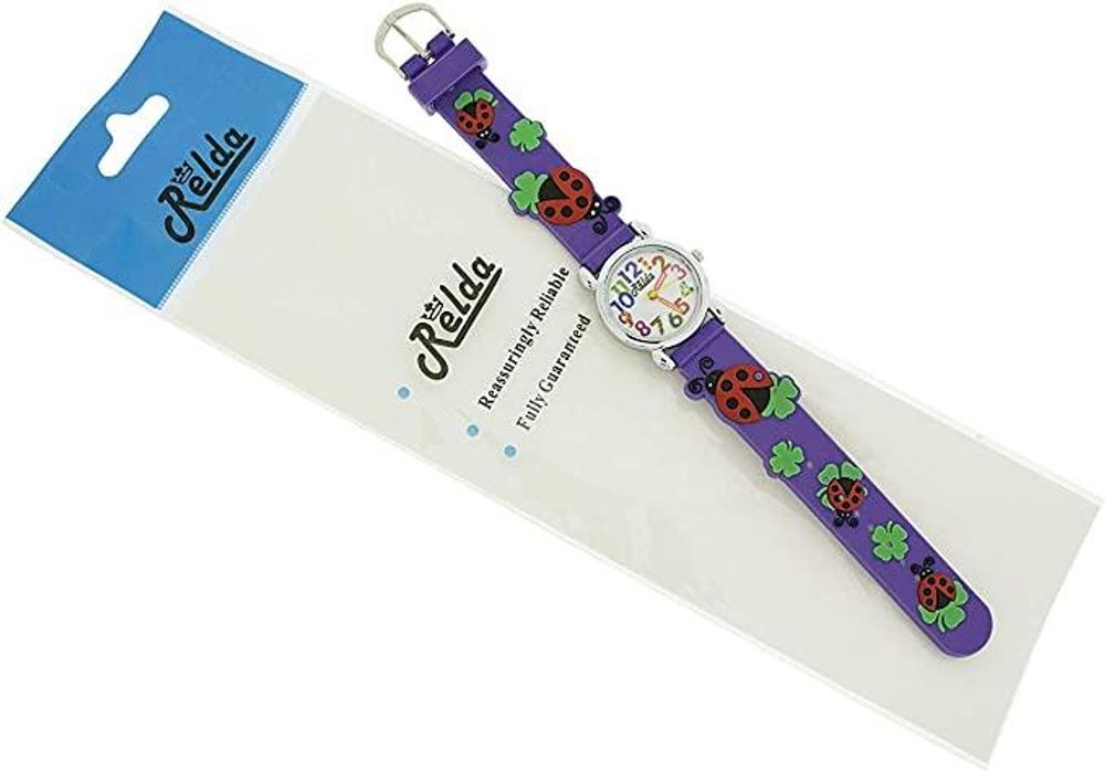 Children's Big Number Analog Ladybird On Purple Silicone Strap Girl's Watch