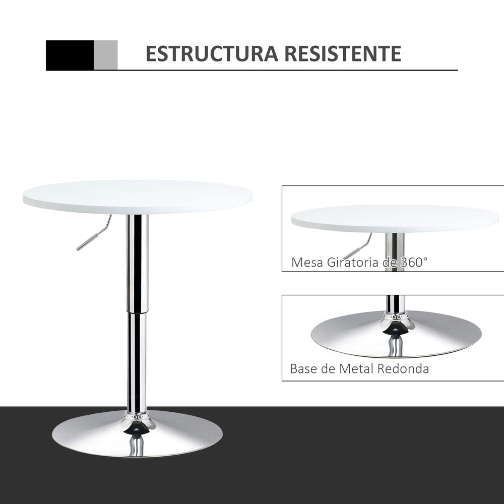 Adjustable Height Round Bar Table Swivel Top White - 60cm - Metal Frame