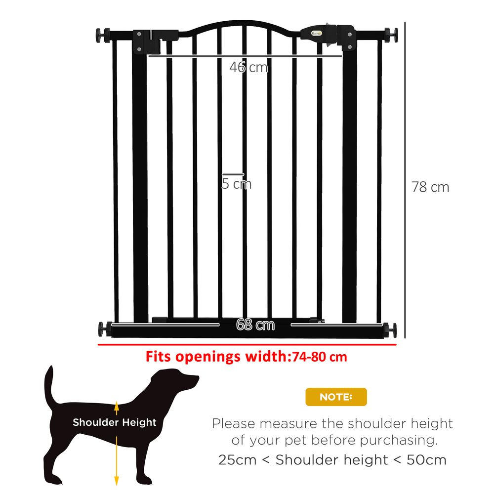 Pet Gate - Adjustable Metal Safety Barrier, Auto-Close, 74-80cm, Black