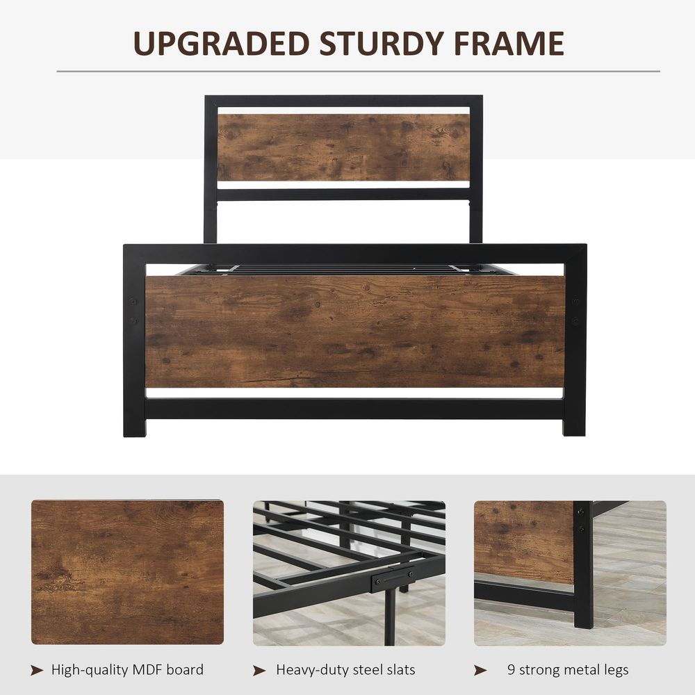 Single Size Metal Bed Frame w/ Headboard & Footboard, 97x195x103cm