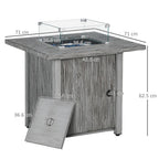 Gas Fire Pit Table - 40,000 BTU Burner, Cover, Glass Screen - Grey