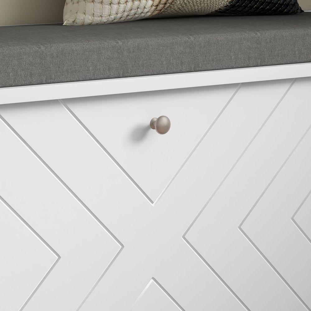 10-Pair Shoe Bench: White, Entryway, Cushion, Flip Drawer