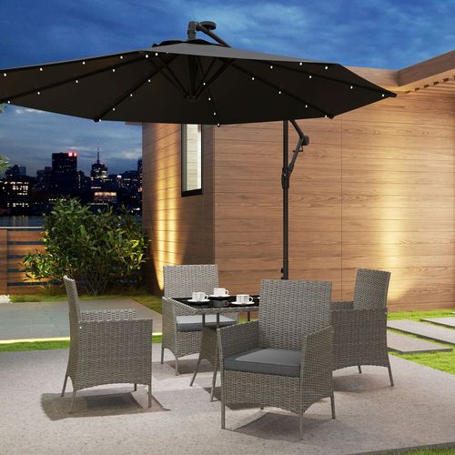 Rattan Outdoor Dining Table and Chairs for 4, Light Grey