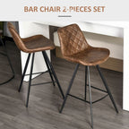 Set Of 2 Bar Stools Microfiber Cloth Tub Seats Padded Steel Brown