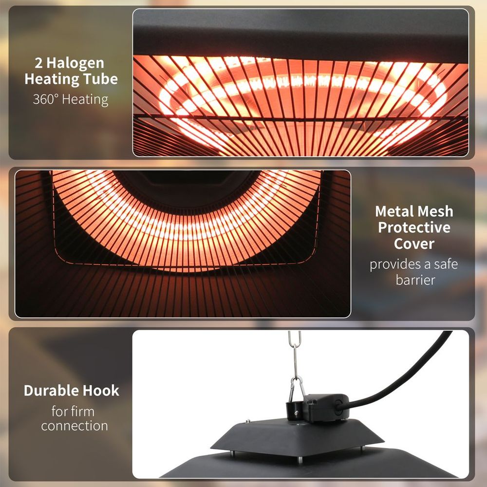 2kw Electric Heater LED Halogen Heating Hanging Light Outdoor Remote