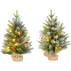 2 Pieces 2' Prelit Artificial Tabletop Christmas Trees, LED Display