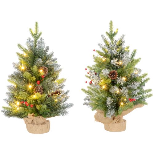 2 Pieces 2' Prelit Artificial Tabletop Christmas Trees, LED Display