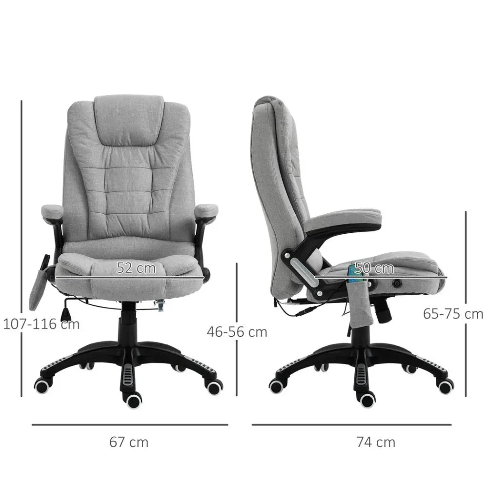 Executive Reclining Chair w/ Heating Massage Points Relaxing Headrest Grey in Grey