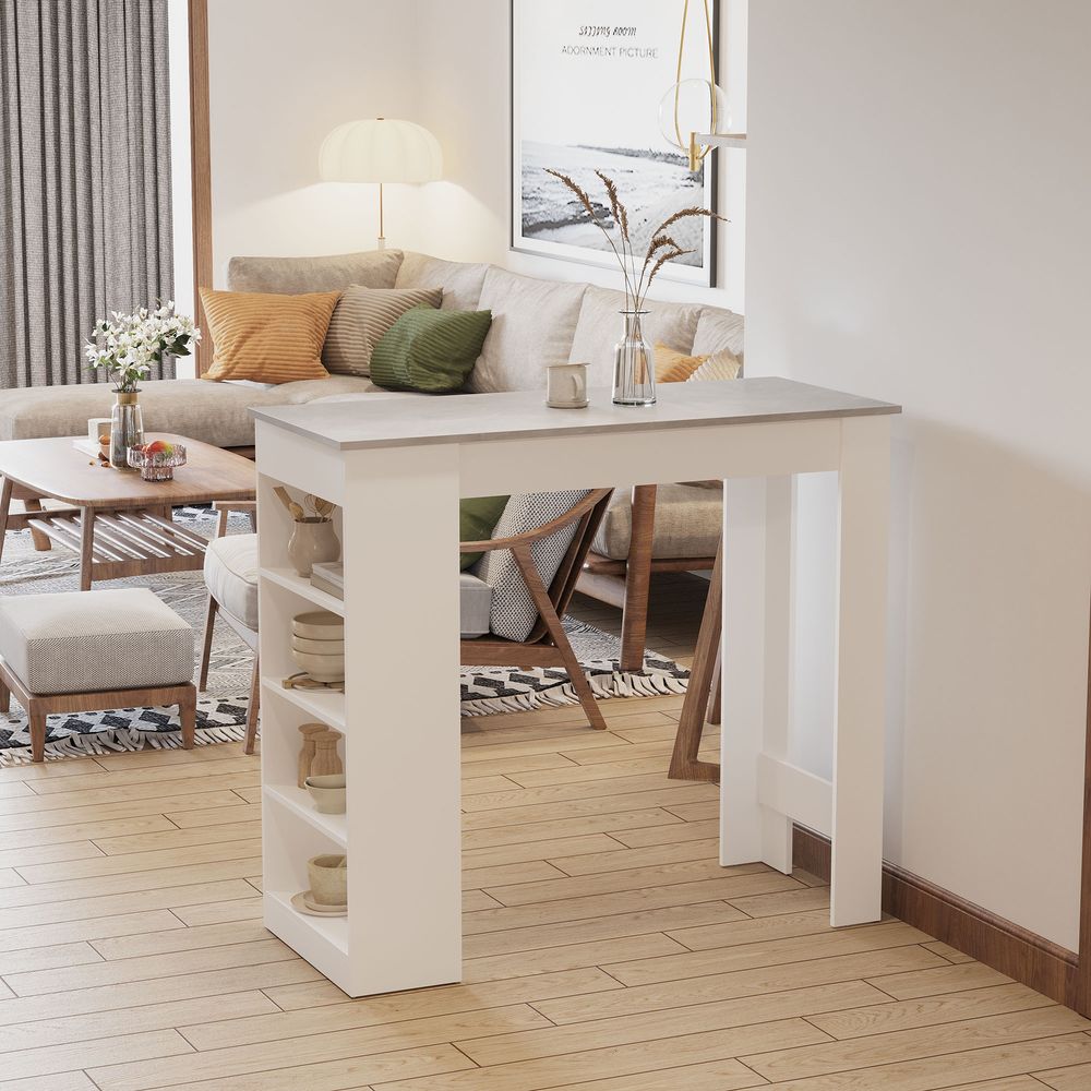 Bar Table Coffee Table Kitchen Dining Table with 4-Tier Storage Shelf for Kitchen, Dining Room, Living Room, Grey