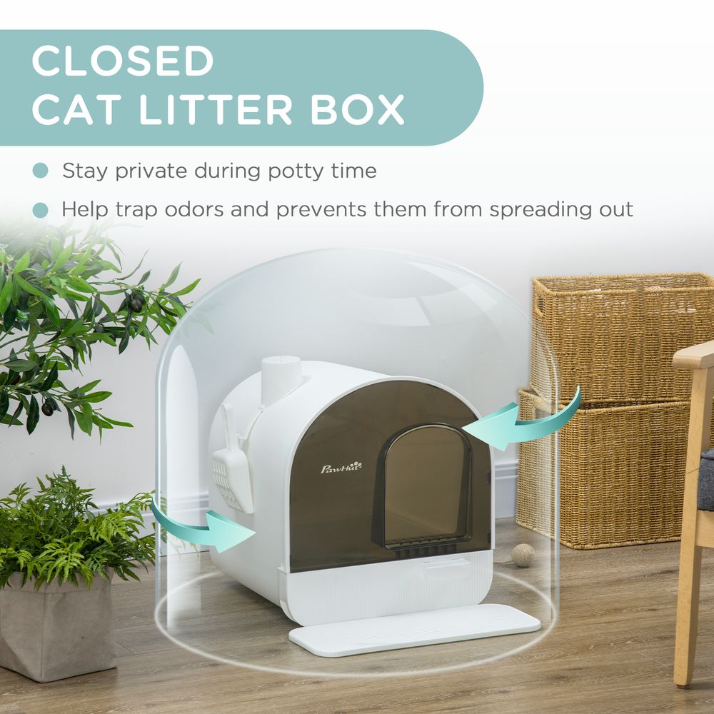 Hooded Cat Litter Tray - Kitten Toilet w/ Scoop, Filter, Flap Door - Easy Maintenance - 43x44x47cm