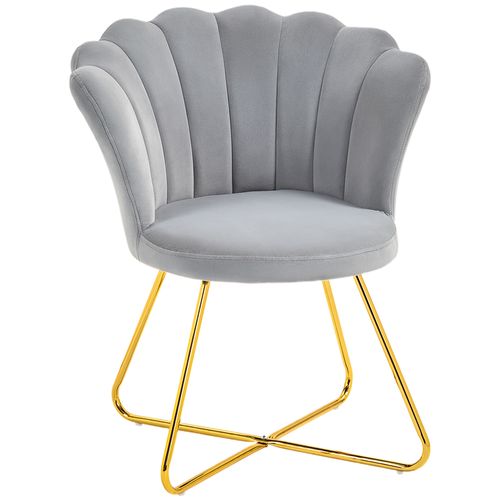 Accent Chair, Velvet Armchair with Lotus Backrest, Steel Legs