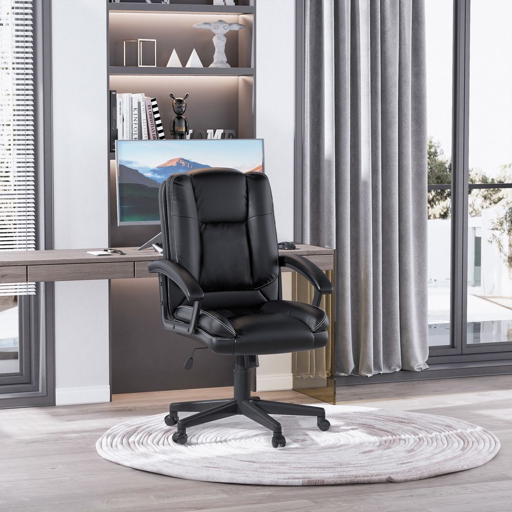 Office Chair, Faux Leather Computer Desk Chair, Mid Back Executive Chair with Adjustable Height and Swivel Rolling Wheels for Home Study, Black