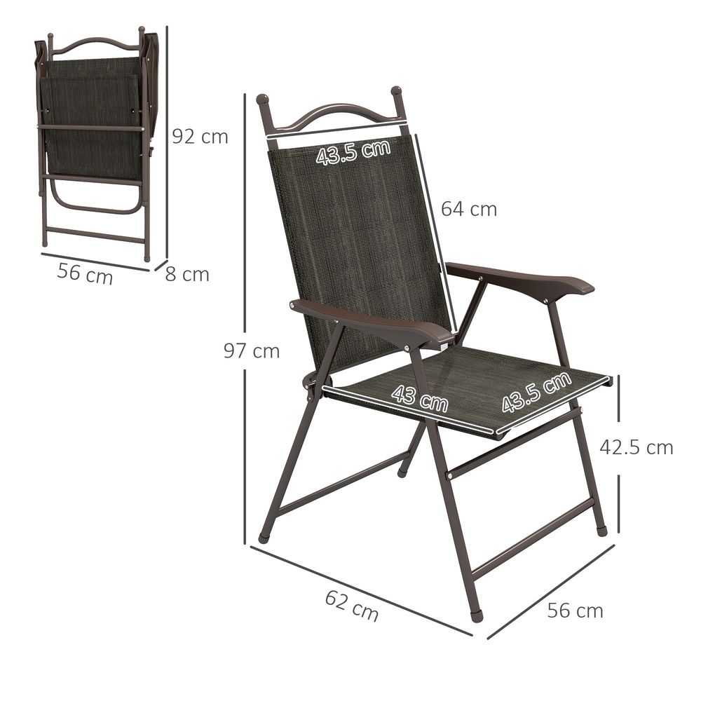 Folding Chairs - Armrests, Breathable Fabric, Dark Brown
