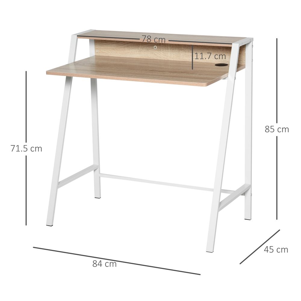 PC Desk with Storage Shelf - White/Oak Finish