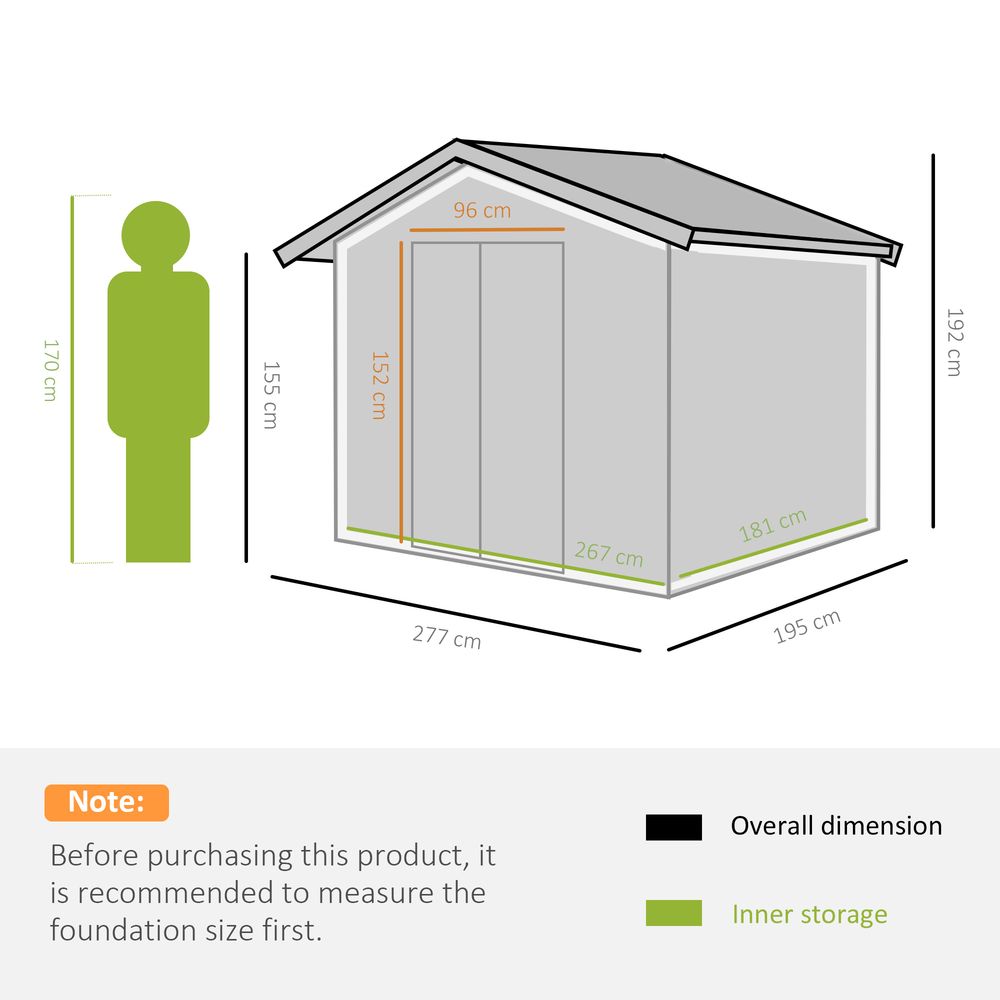 Lockable 9x6 ft Metal Shed - Khaki Storage Yard Container