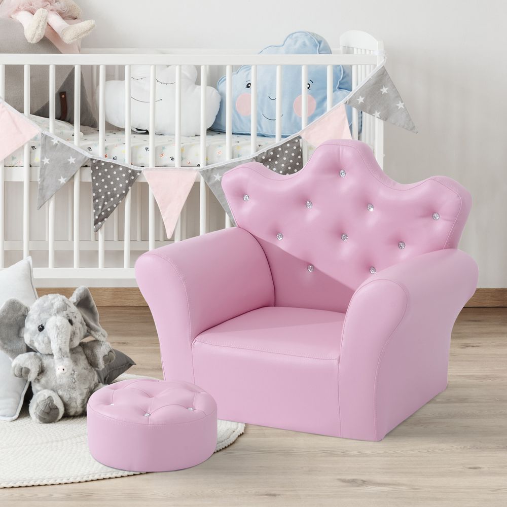 Pink Kids Sofa Set - Free Footstool Included - PU Leather
