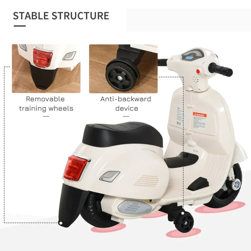 Vespa Licensed 6V Kids Electric Motorbike Ride On Motorcycle Battery Powered for 18-36 Months with Horn Headlight White
