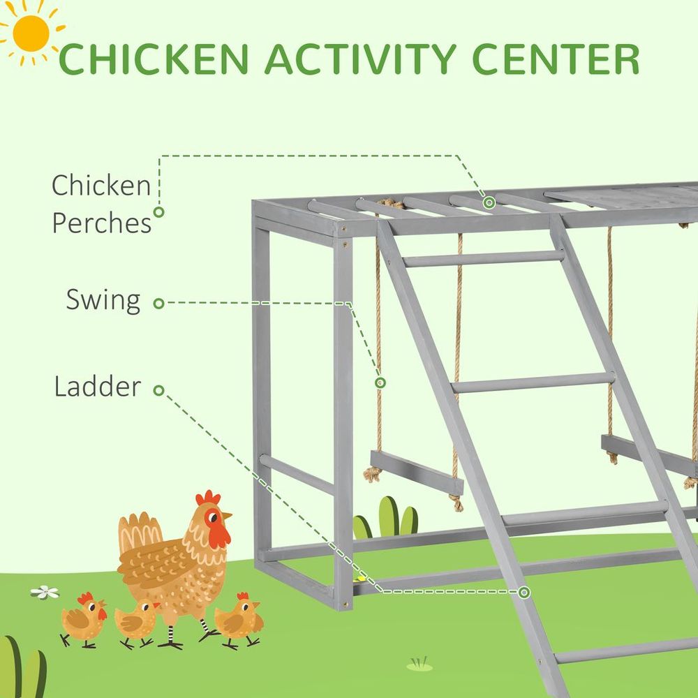 Chicken Activity Play Chicken Coop with Swing Set for 3-4 Birds, Grey