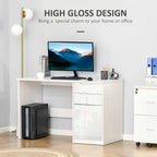 High Gloss White Computer Workstation w/ Drawers - for Home Office