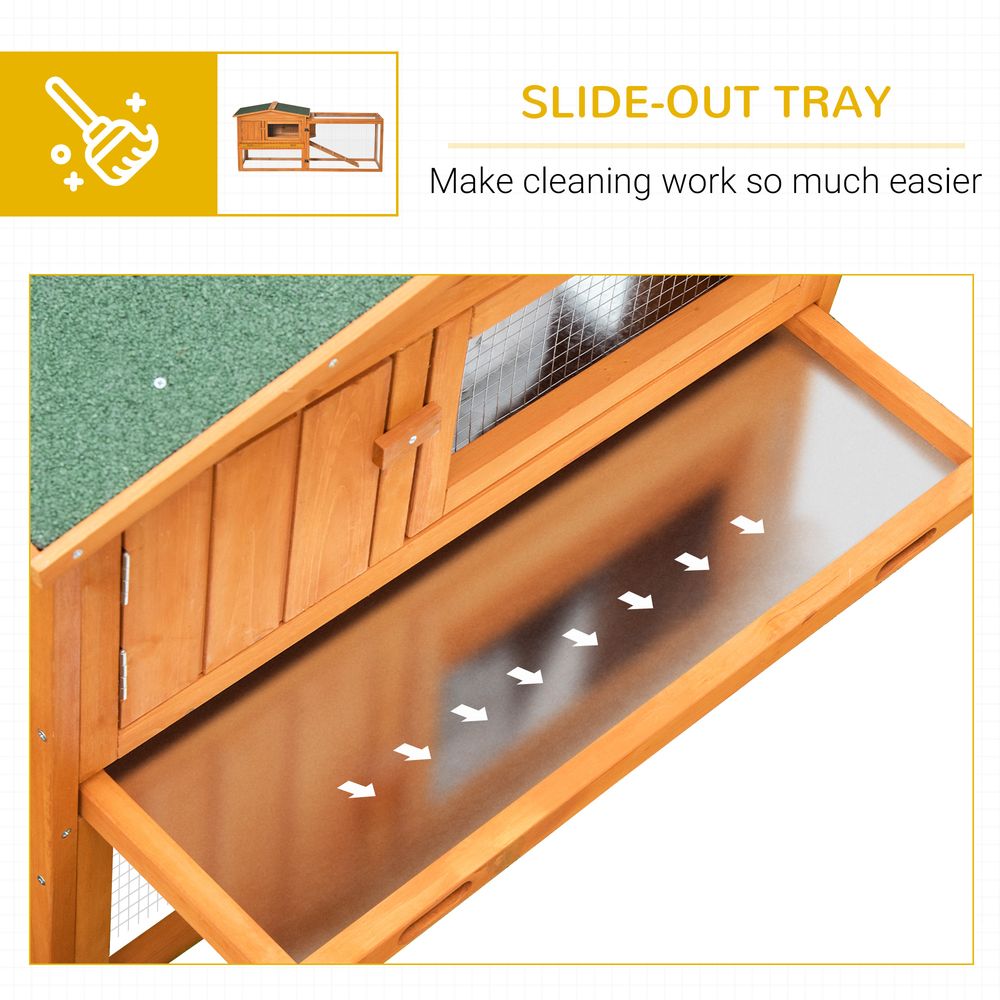 Rabbit Hutch with Run Wooden Guinea Hutch Outdoor Bunny Cage Hide House with Sliding Tray, Hay Rack, Ramp, 156 x 58 x 68cm, Orange