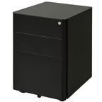 3 Draw Metal Filing Cabinet Lockable 4 Wheel Compact Under Desk Black