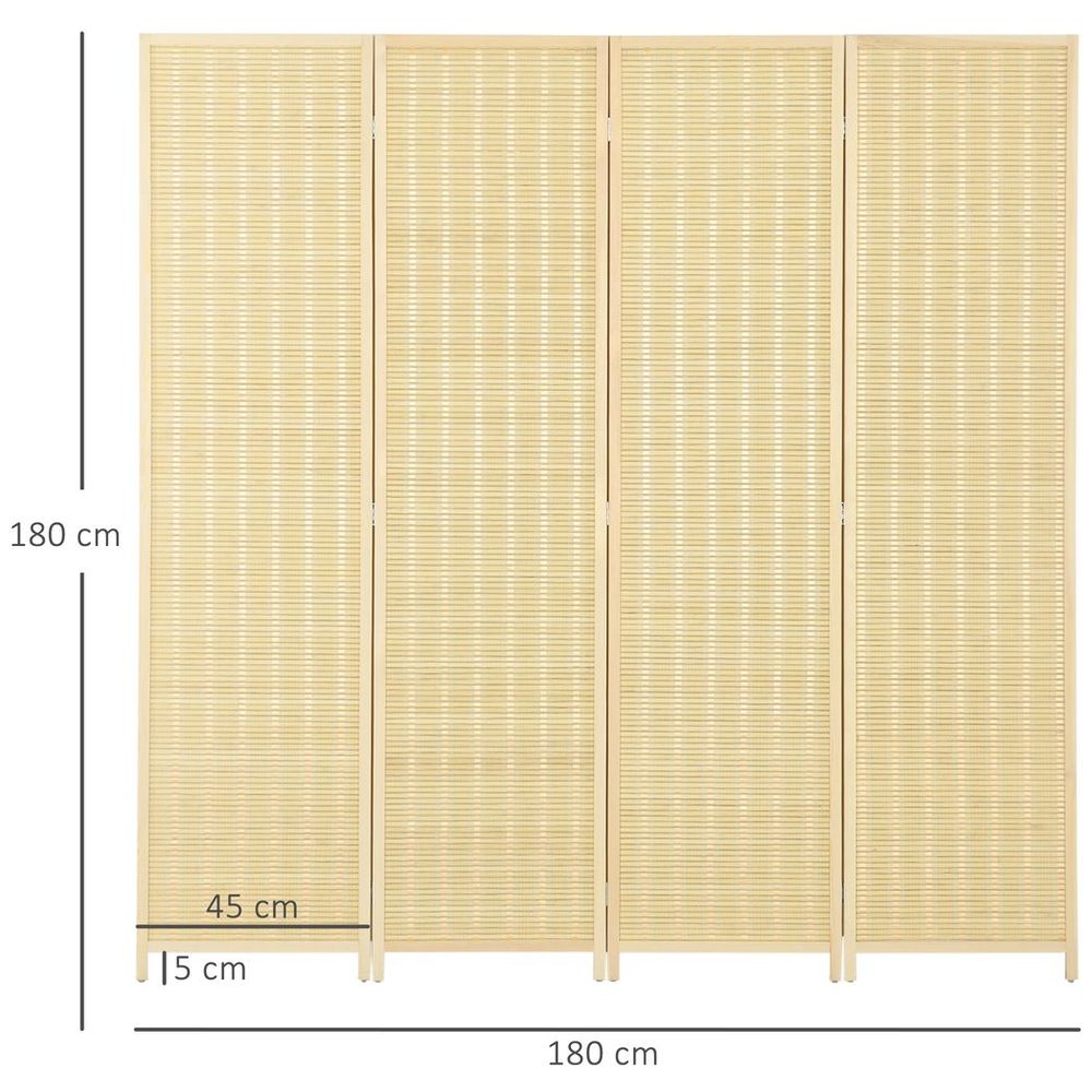 4 Panel Folding Room Divider 170cm Wall Privacy Screen Protector Natural