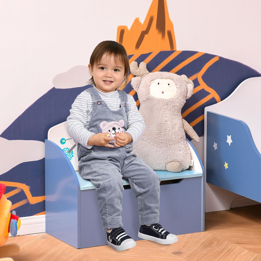 Kids Wooden Toy Box Children Storage Chest Bench Organiser Safety Hinge Bedroom Playroom Furniture Blue