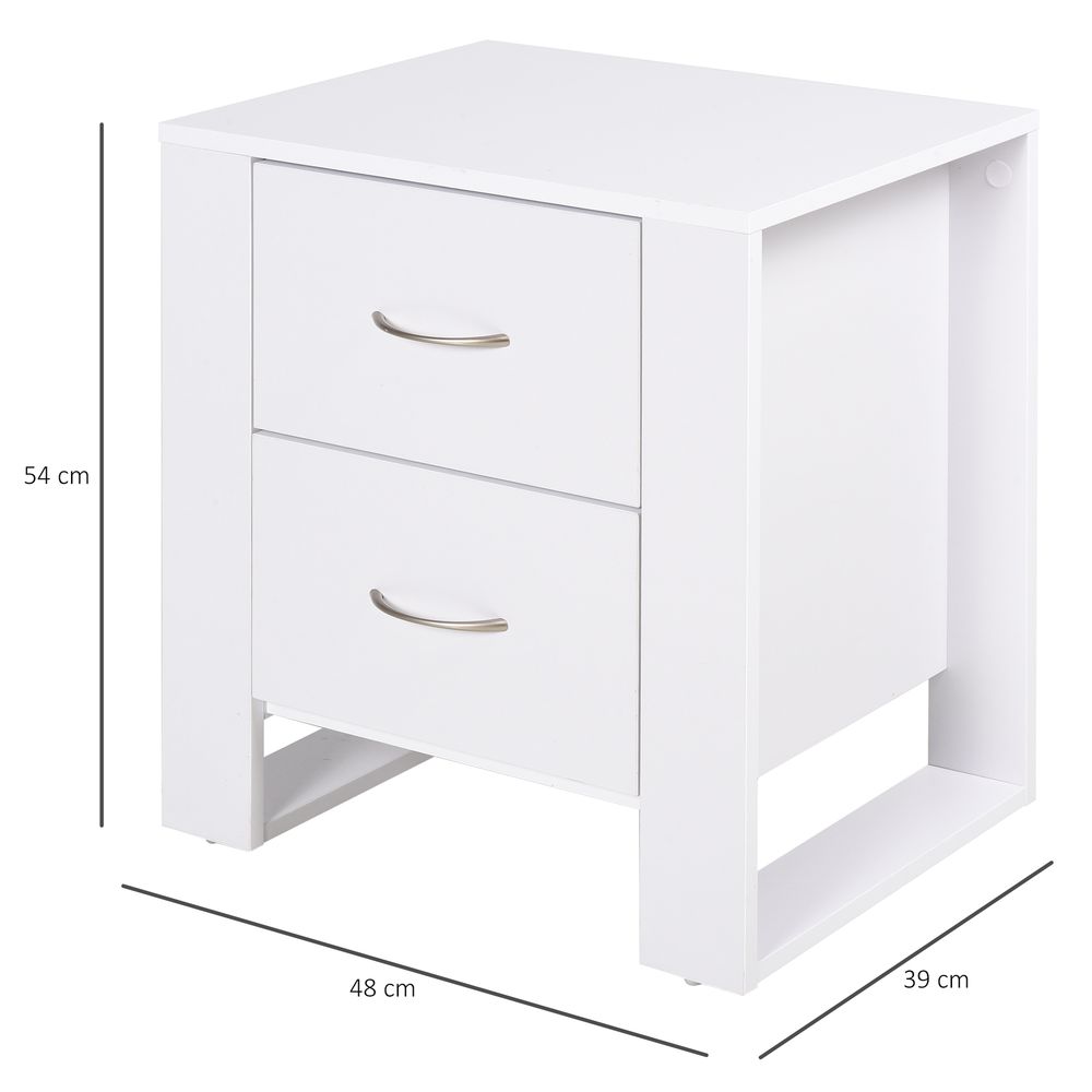 Modern 2-Drawer White Bedside Table - Particle Board, Luxe Design