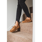 Mens Sheepskin Suede Moccasin Slippers With Suede Sole - 423-100