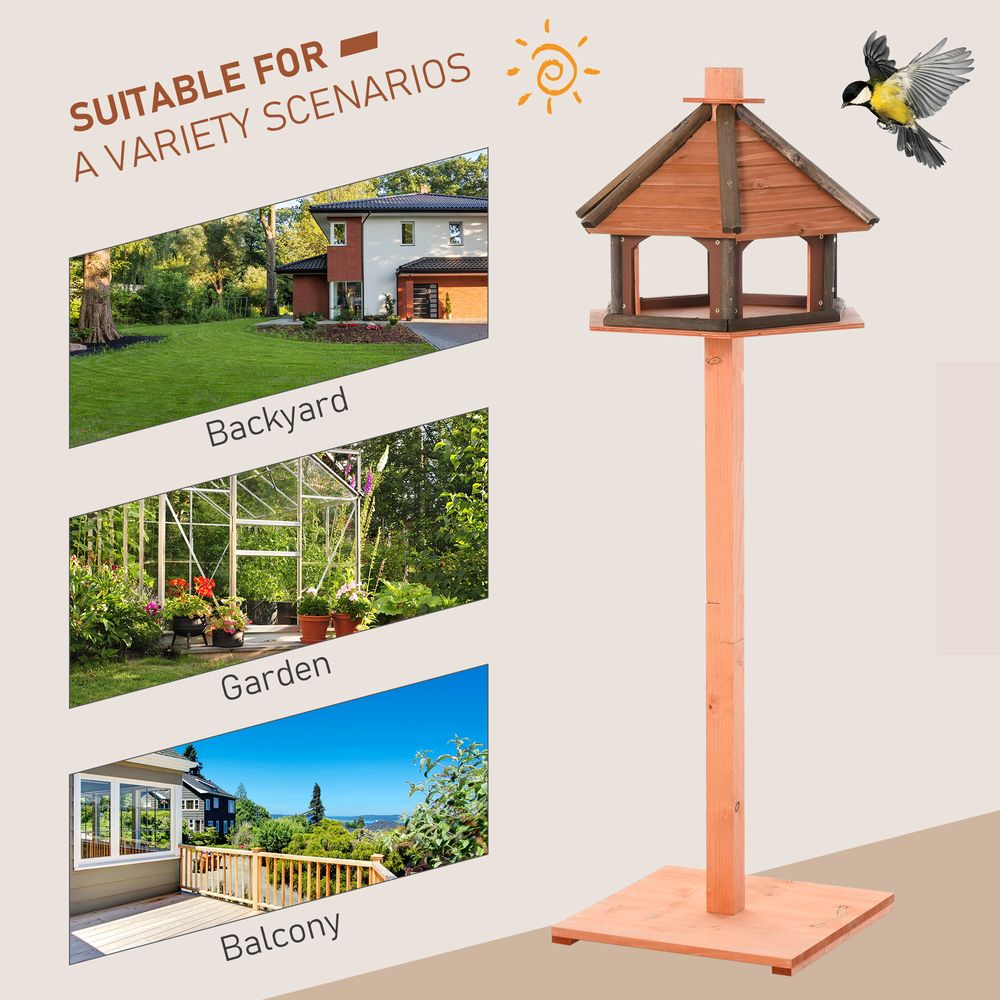 Wooden Bird Feeder Bird Table with Roof for Outside Use Brown 130cm