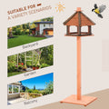 Wooden Bird Feeder Bird Table with Roof for Outside Use Brown 130cm