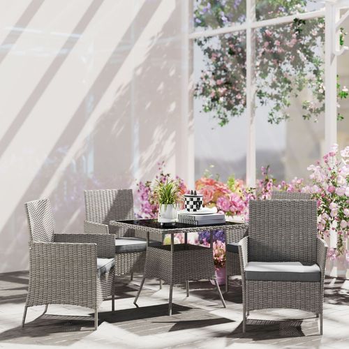 Rattan Outdoor Dining Table and Chairs for 4, Light Grey