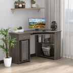Space-Efficient L-Shaped Grey Computer Desk with 2-Tier Shelves