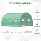 Tunnel Greenhouse with Roll-Up Door & 6 Windows - Green