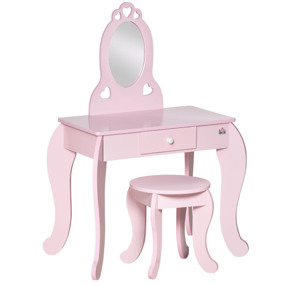 Kids Vanity Table & Stool Girls Dressing Set Make Up Desk Chair Dresser Play Set with Mirror Pink