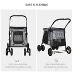 One-click Foldable Pet Stroller w/ Mesh Windows, for Small Pets - Grey
